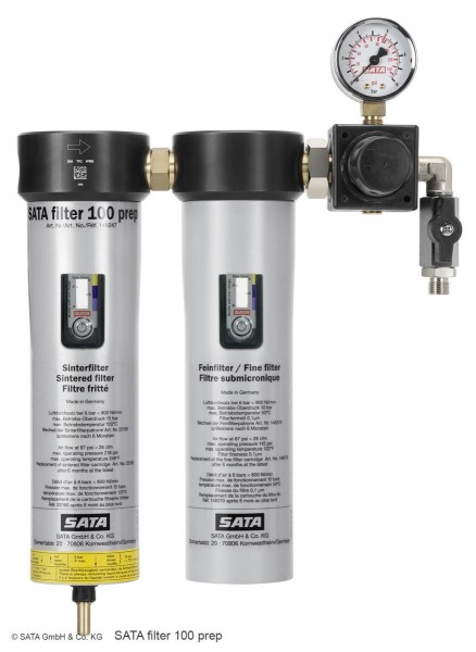 SATA filter 103 prep 3-stufiger Sinterfilter/Feinfilter/Aktivkohlefilter mit Druckregler und ein Abgangshahn (1 x G 1/4 a)
