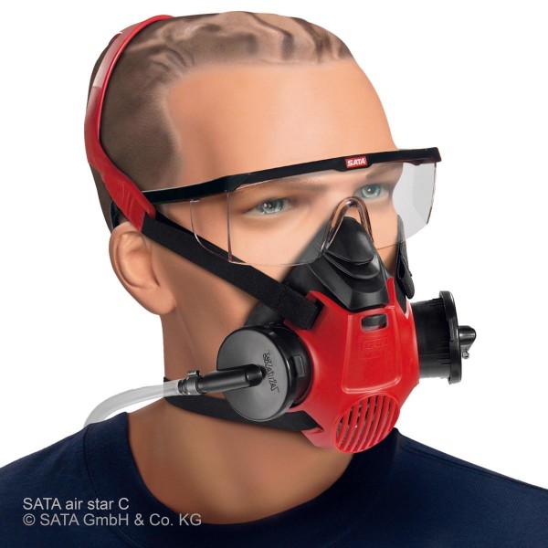 SATA air star C Halbmasken-Atemschutzset mit Gurteinheit u. Aktivkohleadsorber, Einwegkapuze